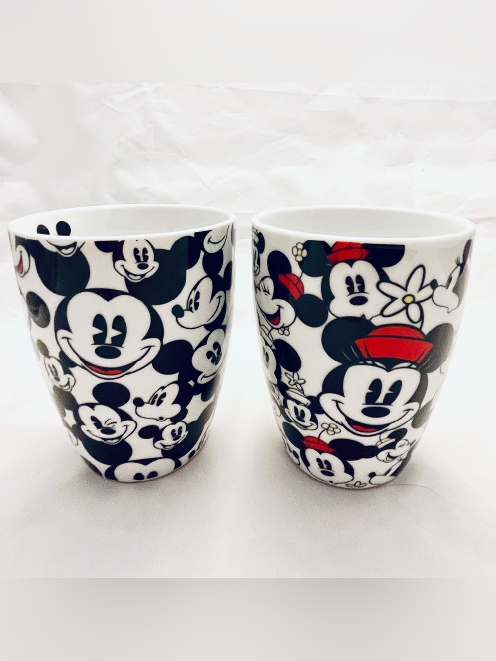 Disney Set of 2 Mickey & Minnie Mouse All Over Coffee Mugs, Vintage